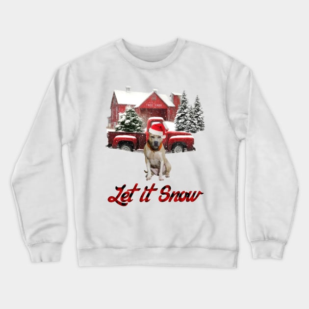 Pitbull Let It Snow Tree Farm Red Truck Christmas Crewneck Sweatshirt by Mhoon 